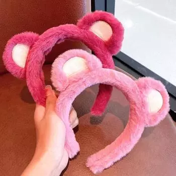 Милая плюшевая повязка для волос с ушками медведя из мультфильма, однотонный обруч для волос с мытьем лица, женские милые аксессуары для волос