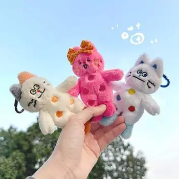Plush Doll Cat Plush Key Ring Bag Pendant Plush Toy Fashion Polka Dot Cat Keychain Kids style1