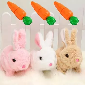 Plush Electric White Rabbit Simulation Pet Will Walk, Call, Move Mouth, Shake Ears, Long-haired Rabbit Pet Toy розовый