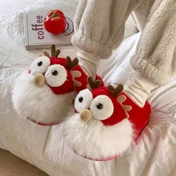 Plush Home Slippers for Women 2024 Winter New Creative Cute Christmas Cotton Slippers Ladies Faux Fur Slides Zapatos De Mujer 36-37 зелёный