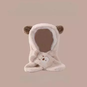Plush Integrated Hat Scarf Set Windproof Ear Protection Hat Cute Pullover Cap Outdoor Sports