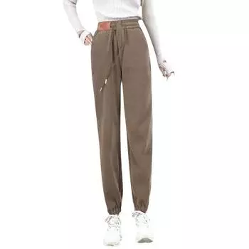 Plush Plus Velvet Thickened Autumn and Winter Large Size High Waist Wear Warm Casual Foot Ties Sports Harunwai Pants Trousers Women s Clothing S