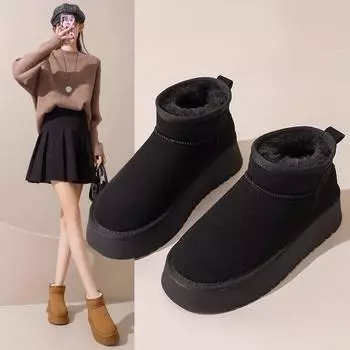 Plush snow boots women s winter 2024 new plush thickened large cotton shoes non-slip, cold-proof and warm short boots 35 чёрный