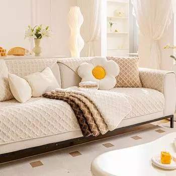 Plush Sofa Cover Anti Cat Scratch Sofa Cloth Winter Sofa Cushion Anti Slip Cover Sofa Towel Suitable for Living Room Bedroom 60x60