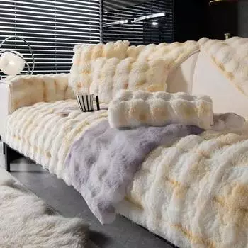 Plush Sofa Cover for Living Room Warm Winter Sofa Towel Universal Non-slip Sofa Mat Couch Blanket Couch Cushion Thicken Rabbit 70x70cm 1pcs