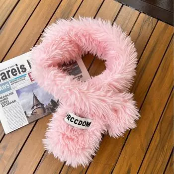 Plush Soft Scarf Girls Winter 2025 New Versatile Thickened Scarf Neck Protector White 100-135CM фиолетовый