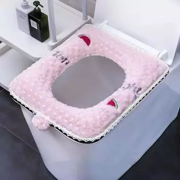 Plush Thickened Toilet Seat Cushion Zipper Type Rectangle Toilet Cushion Cover Autumn Winter Warm Toilet Cushion With Handles