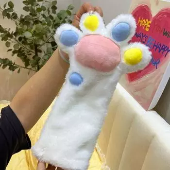 Плюшевые перчатки с кошачьими лапами и ладонями, мягкие варежки, зимние рукавицы, пушистые перчатки с кошачьими когтями, костюм для косплея 1pc