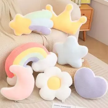 Плюшевые подушки Love Moon Flower Rainbow Star, милые мягкие набивные подушки для домашнего декора с мультяшным принтом на день рождения, рождественский подарок