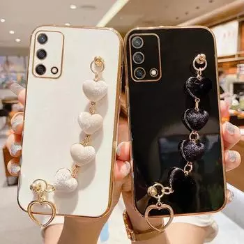 Плюшевый чехол-браслет Love Heart для vivo V21 Y20 Y20S Y21 Y22 Y22S Y35 Y51 Y73 Y76 V20 V23 V25 V29E, силиконовый чехол с цепным покрытием vivo V29E 4G белый