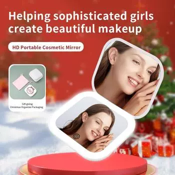 Pocket Mirror 1X/2X Magnification LED Compact with Light Folding, Handheld, Small Lighted Cosmetic Mirror for Christmas Gift белый