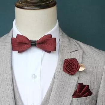 Pocket Square Men s Suit Accessory Set Soft Flower Brooch Detachable Design Bow Tie Bridegroom серый