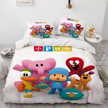 Комплект постельного белья Pocoyo, напечатанный на 3D-принтере, пододеяльник и наволочка, 2/3 шт., двуспальное одеяло размера Queen King, домашний текстиль, детские подарки 135x200cm-2pcs