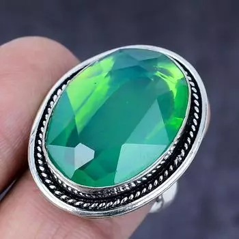 Подарочное кольцо из натурального зеленого кунцита ручной работы из серебра 925 пробы, размер 8 e0a20