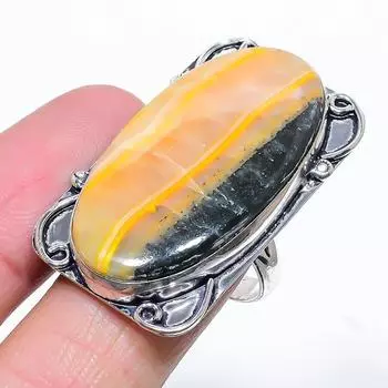Подарочное кольцо из серебра 925 пробы с натуральным шмелем-яшмой, размер 9 K5s47