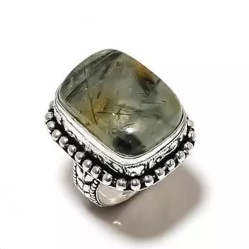 Подарочное кольцо из серебра 925 пробы с натуральным пренитом, размер 10 C2L11