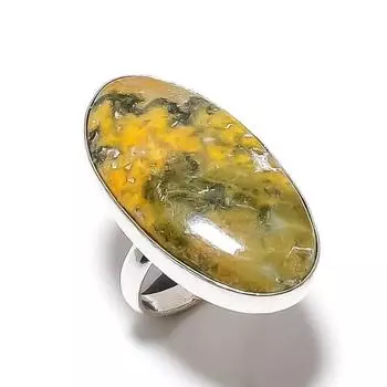 Подарочное кольцо из серебра 925 пробы с натуральным шмелем-яшмой, размер 11 P8P09