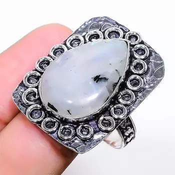 Подарочное кольцо из серебра 925 пробы с натуральным радужным лунным камнем, размер 11 j8q39