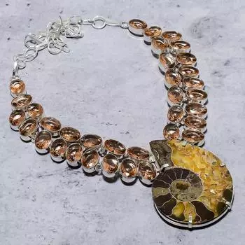 Подарочное ожерелье из натурального аммонитового ископаемого морганита из стерлингового серебра 925 пробы 18 дюймов U5f96