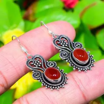 Подарочные серьги из стерлингового серебра 925 пробы с натуральным красным сердоликом размером 1,77 дюйма b5v62