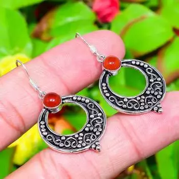 Подарочные серьги из стерлингового серебра 925 пробы с натуральным красным сердоликом 1,85 дюйма H3O64