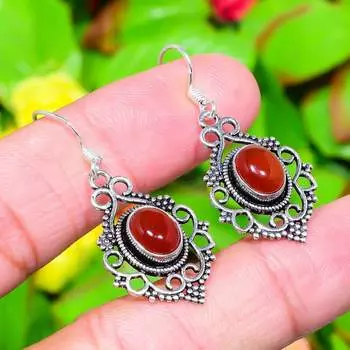 Подарочные серьги из стерлингового серебра 925 пробы с натуральным красным сердоликом размером 1,69 дюйма D8S49