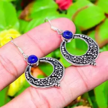 Подарочные серьги из стерлингового серебра 925 пробы с натуральным лазуритом, 1,85 дюйма e3P37