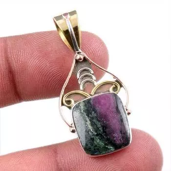 Подарочный двухцветный кулон Ruby In Zoisite из стерлингового серебра 925 пробы, созданный в лаборатории, 1,5 дюйма G5U21