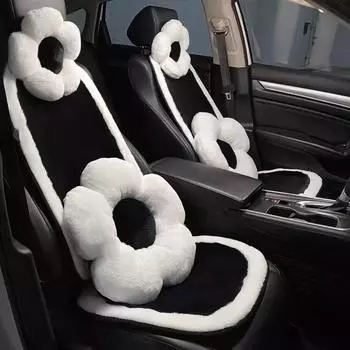 Подголовник для автомобиля с плюшевыми цветами, поясничная поддержка, защита шеи, подушка с белой окантовкой, подушка для переднего и заднего сиденья, автомобильные аксессуары