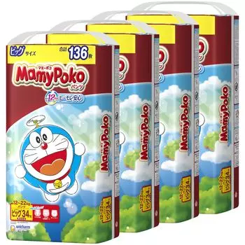 Подгузники Big Mamy Poko Pants Doraemon 136 штук x [Размер штанов] (12~22 кг) (34 4) [Элемент дела] белый