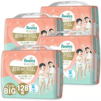 Подгузники Big Pampers Super Absorbent Slim Pants 128 штук x 4 [Размер трусиков] (12~22 кг) (32 упаковки) [Элемент дела] белый