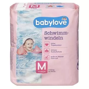 Подгузники для плавания Baby Love для младенцев, размер M (7-13 кг) 12 шт.