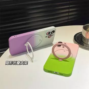 Подходит для iPhone14Pro, чехол для мобильного телефона с постепенным изменением матовой магнитной присоской, чехол для Apple 13, универсальная пленка для объектива 12, мягкий чехол iPhone14PRoMAX розовый зеленый
