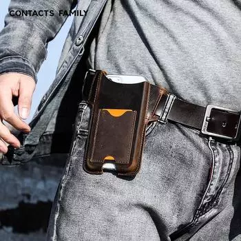 Подходит для iPhone 14/15 Promax Crazy Horse кожаный чехол для телефона 6,7-дюймовый большой экран ремень защитный чехол для телефона 19x2x17cm чёрный
