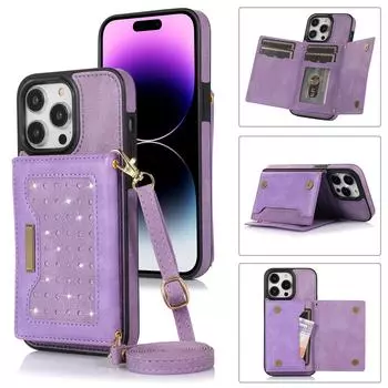 Подходит для iPhone 15 Pro Flash Powder, скидка 30%, чехол для телефона с защитой от кражи, многофункциональный кошелек для карточек на 14 перчаток iPhone 15Plus aero синий