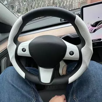 Подходит для Tesla Model3/Y Чехол на руль из углеродного волокна и замши 38 см Чехол на руль Симпатичные аксессуары для интерьера автомобилей