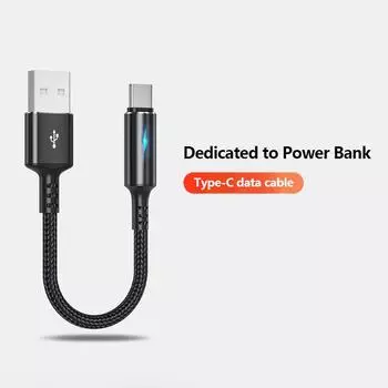 Подходит для тканого кабеля для быстрой зарядки типа C. Короткий кабель длиной 25 см. Специальный зарядный кабель для внешнего аккумулятора. чёрный