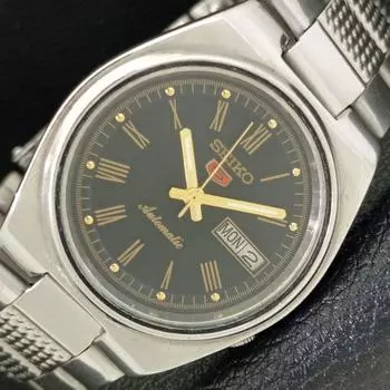 ПОДЛИННЫЕ ВИНТАЖНЫЕ МУЖСКИЕ АВТОМАТИЧЕСКИЕ ЧАСЫ SEIKO 5 ЯПОНСКОГО ПРОИЗВОДСТВА С ЧЕРНЫМ ЦИФЕРБЛАТОМ a500146-2 R151a-a500146