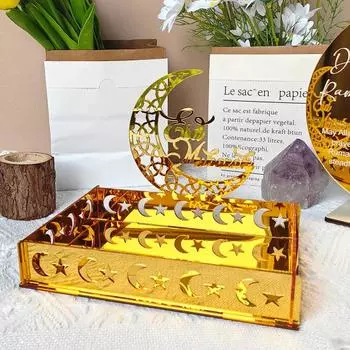 Поднос для десерта на праздник Ид, акриловое зеркало, луна, звезда, тарелка, исламский поднос, прямоугольный поднос для тортов, фиников, фруктов, печенья, кухонная корзина для хранения вещей для дома A