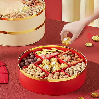 Поднос для закусок, круглый, с 7 обеденными решетками, сушеными орехами, конфетами, фруктами