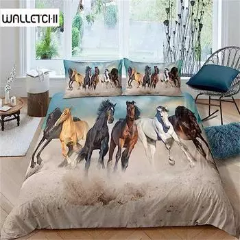 Пододеяльник Black Horse Kids Boys Galloping 3D Farm Animals для подростков и взрослых в деревенском стиле, декор для фермерского дома EU single(135x200cm)