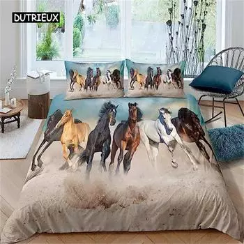 Пододеяльник Black Horse Kids Boys Galloping 3D Farm Animals для подростков и взрослых в деревенском стиле, декор для фермерского дома EU single(135x200cm)