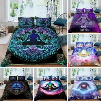 Пододеяльник Bohemian Chakra Meditation Relax Theme Yoga Комплект постельного белья Exotic Mandala Lotus Покрывало для одеяла Full King Спальня Декор 70x133cm 2pcs