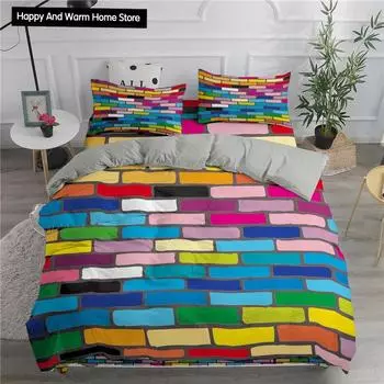Пододеяльник Building Block King Queen с разноцветным кирпичным рисунком для мальчиков, подростков, взрослых, 2/3 шт., полиэстеровое одеяло EU single(135x200cm)