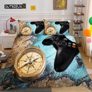 Пододеяльник для геймпада King Microfiber Gamer Video Games Twin Одеяло для детей и мальчиков Compass Морской узор Пододеяльник EU single(135x200cm)