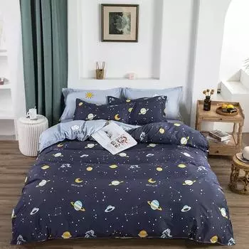 Пододеяльник для мальчиков Star Galaxy Space Planet Cartoon Astronavt, двусторонний комплект постельного белья Boundless Galaxy Starlight, 4 шт. 150x200cm 4pcs set