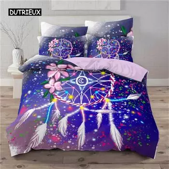 Пододеяльник Dream Catcher для девочек, для взрослых, богемный узор с рисунком мандалы и перьев, постельное белье из микрофибры, покрывало для спальни, декор EU single(135x200cm)