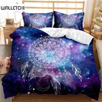 Пододеяльник Dreamcatcher Bohemia Mandala Floral Feather Комплект постельного белья King Single для детей и взрослых Микрофибра Starry Sky Пододеяльник EU single(135x200cm)