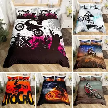 Пододеяльник Extreme Sport Motocross Комплект постельного белья для подростков и мальчиков, микрофибра, 3D, тема мотокросса, гонки, движения, пододеяльник 70x133cm 2pcs