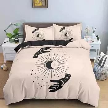 Пододеяльник Hand Palm King Queen Комплект постельного белья Boho Magic Mandala Пододеяльник Hand of Fatima Пододеяльник Hamsa Hand Полиэстеровый чехол для одеяла EU single(135x200cm)